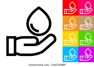 Save Water. Line Icon With Different Color Background.