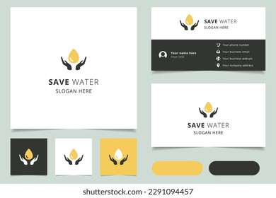 Save water logo design with editable slogan. Branding book and business card template.