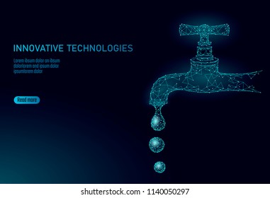 Save water low poly concept. Polygonal triangle ecology planet ocean sea safety banner. Water tap drop leak fix nature global environment care world day vector illustration