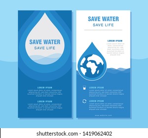 Save Water Minimal Concept Roll up banner, Poster, Postcard Template - Vector