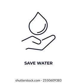 save water outline icon. Linear vector from ecology concept. Thin line save water icon isolated on white background