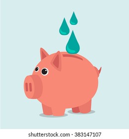 Save water with a piggy bank. Illustration in vectors.