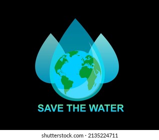 Save the water poster using water drop icon on black background