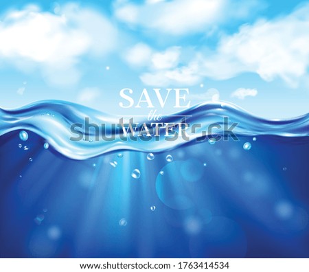 Save water realistic poster with ocean and sea symbols  vector illustration