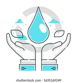 Save water related color line vector icon, illustration. The icon is about hands, environment, clean, pollution, weather, leaf. The composition is infinitely scalable.