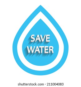 Save water sign. Blue water drop on white background
