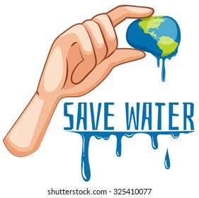 Save water sign with earth being squeezed illustration