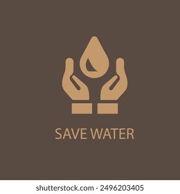Save water sign. Hand holds water drop icon. Vector illustration, flat design.