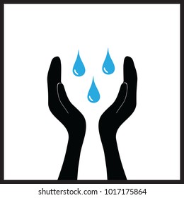 Save water sign icon. Hand holds water drop symbol. Vector illustration