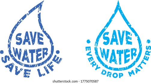 Save water stamps. Grunge texture. Vector illustration.