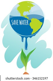Guardar el tema del agua con la ilustración de la tierra y la planta