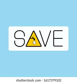 Save water typographic design. Vector illustration outline flat design style.