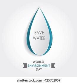 Save Water Vector Concept Ecology. Paper cutout blue drop. Environment protection. Bio idea. Natural balance. Template for banner, poster, leaflet, advertisement, web-design, water sale.