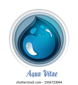 Save water vector concept illustration in paper art style. Paper cut waterdrop logotype design template. Water efficiency, ecology.