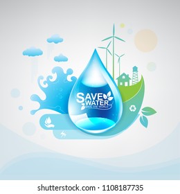 Save Water Vector  Concept Save world Background.