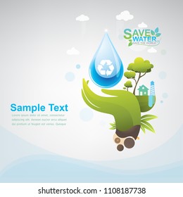Save Water Vector  Concept Save world Background.
