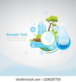 Save Water Vector  Concept Save world Background.