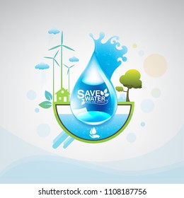 Save Water Vector  Concept Save world Background.