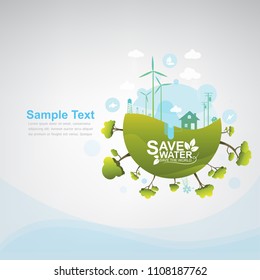 Save Water Vector  Concept Save world Background.