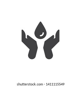 Save water vector icon. filled flat sign for mobile concept and web design. Hand and water drop glyph icon. Ecology care symbol, logo illustration. Vector graphics