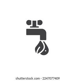 Save Water vector icon. filled flat sign for mobile concept and web design. Water tap with water drop and leaf glyph icon. Symbol, logo illustration. Vector graphics