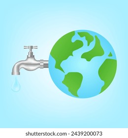 Save Water o Save the World.  Día Mundial del Agua y Día del Medio Ambiente. Ilustración vectorial.