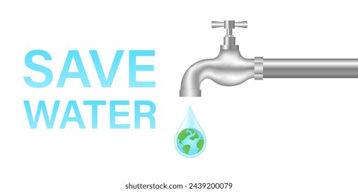 Save Water or Save the World Concept.  World Water Day and Environment day. Vector Illustration.