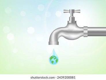 Save Water or Save the World Concept.  World Water Day and Environment day. Vector Illustration.