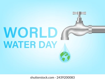 Save Water or Save the World Concept.  World Water Day and Environment day. Vector Illustration.