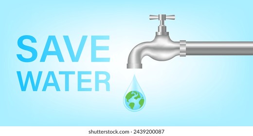 Save Water or Save the World Concept.  World Water Day and Environment day. Vector Illustration.