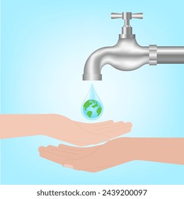 Save Water or Save the World Concept.  World Water Day and Environment day. Vector Illustration.