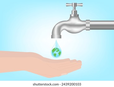 Save Water or Save the World Concept.  World Water Day and Environment day. Vector Illustration.