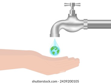Save Water or Save the World Concept.  World Water Day and Environment day. Vector Illustration.