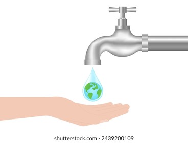 Save Water o Save the World.  Día Mundial del Agua y Día del Medio Ambiente. Ilustración vectorial.
