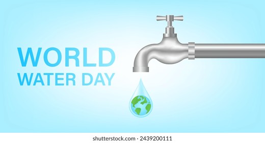 Save Water or Save the World Concept.  World Water Day and Environment day. Vector Illustration.