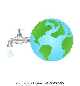 Save Water or Save the World Concept.  World Water Day and Environment day. Vector Illustration.