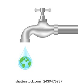 Save Water or Save the World Concept.  World Water Day and Environment day. Vector Illustration.