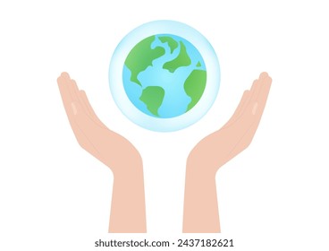 Save Water or Save the World Concept. Hand Holding Drop of Water and World. World Water Day and Environment day. Vector Illustration.