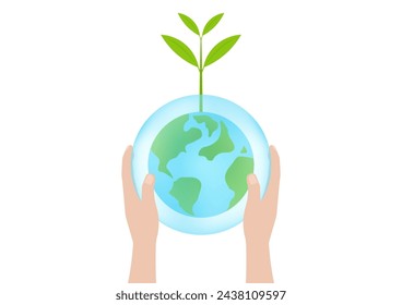 Save Water or Save the World Concept. Hand Holding Drop of Water and World. World Water Day and Environment day. Vector Illustration.