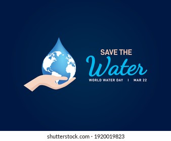 Save the water. World water day background. Earth in drop shape from on two hand. United Nations Climate Change Conference.World Day for Water