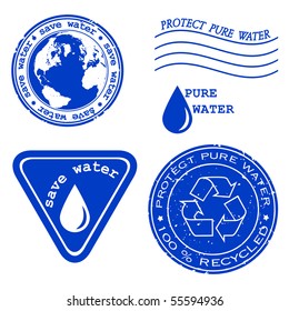 Save water written inside the stamp. Green grunge rubber stamp with the text