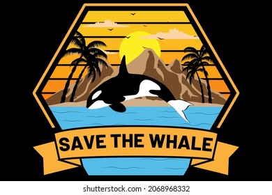 Save the whale design vintage retro