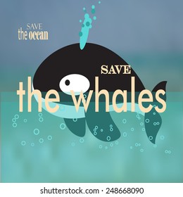 save the whales, orca  whale over blue blur background