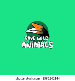 save wild animals with hornbill and green background