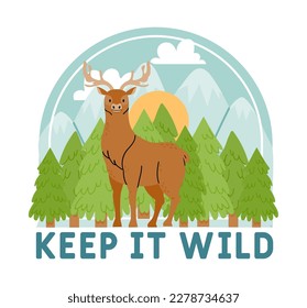 Save the wild motivation quotes with deer. Vector of motivational environment, wildlife forest and environmental ecology illustration