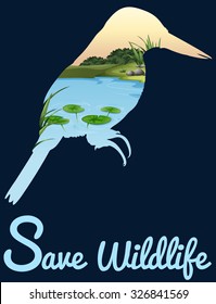 Save wildlife design with wild bird illustration