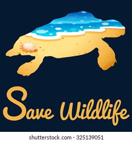 Save wildlife poster with sea turtle illustration