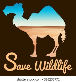 Save wildlife theme with camel and desert illustration