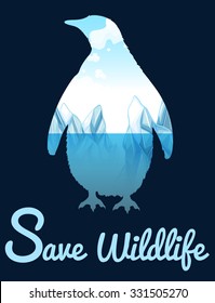 Save wildlife theme with penquin illustration