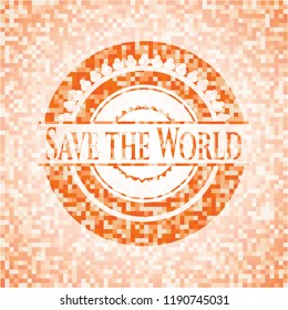 Save the World abstract emblem, orange mosaic background